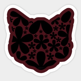 Black Floral Cat (dark) Sticker